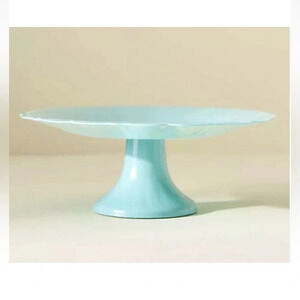 Anthropologie Adley Cake Stand Sky Soda Lime Glass 8" Diameter 3" Tall baking